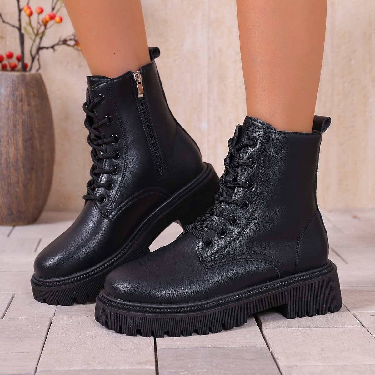 Martin Boots for Women 2025 Autumn and Winter New Style Thick Heel Thick Sole Non-Slip Fleece-Lined Thickened Side Zipper Knight Boots Short Boots