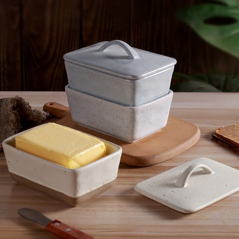 Retro Creative Ceramic Butter Dish with Lid Square Western Style Cream Box New Cross-Border Home Goods Kitchen Utensils