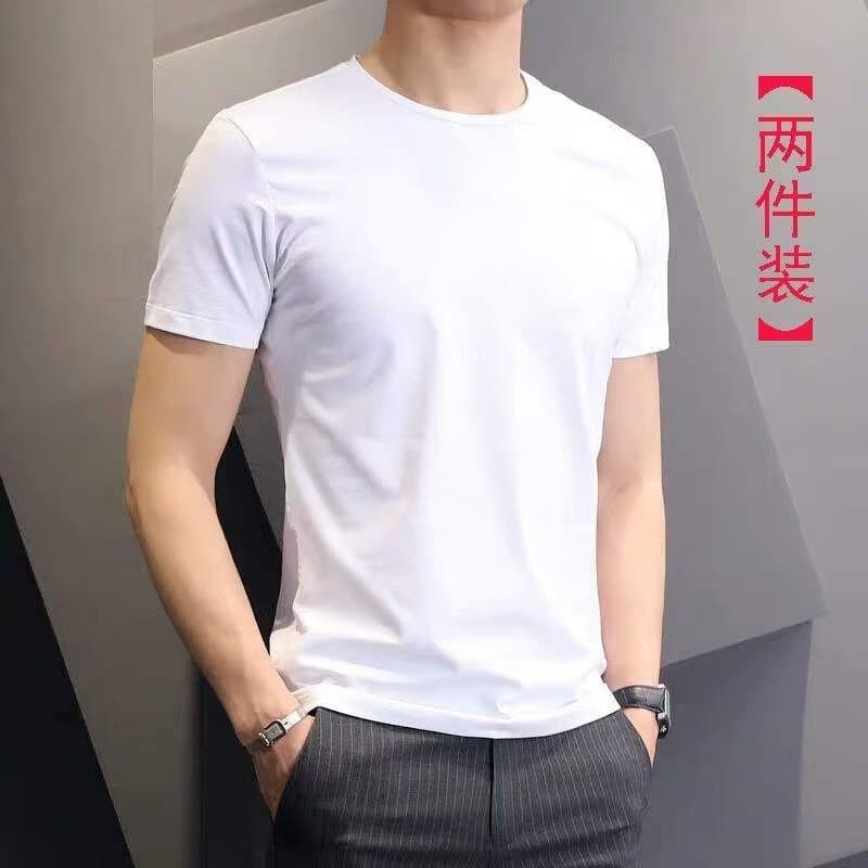 Short Sleeve T-Shirt Men's Pure White Round Neck Ice Silk Cotton Versatile Half Sleeve Summer Casual Simple Base Layer