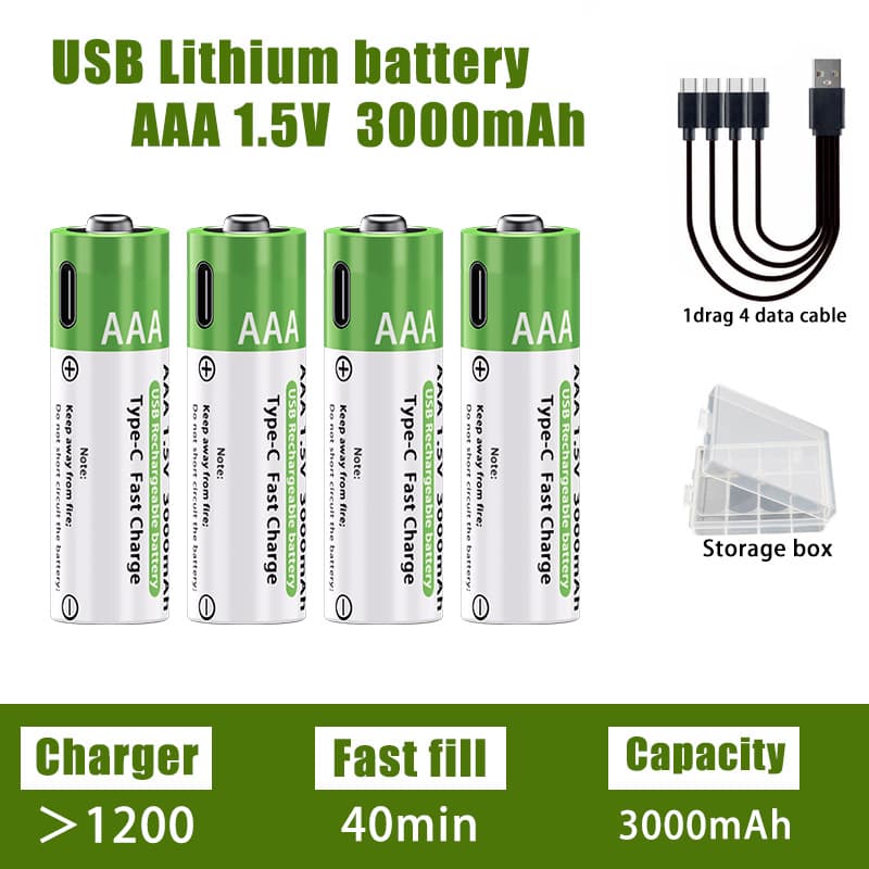 AA/AAA 3800mAh High Capacity Lithium Battery 1.5V Constant Voltage Fast Charging Type-C Rechargeable Battery