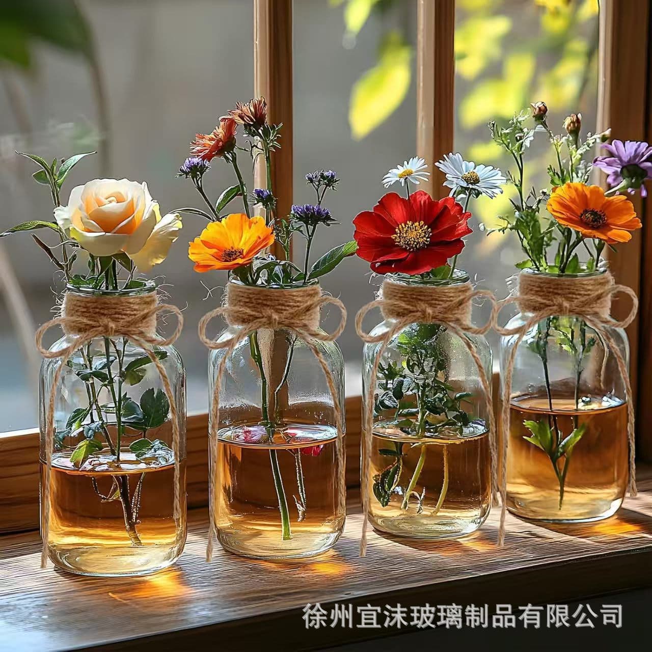 Amazon-Style European Open-Mouth High-White Glass Small Vase for Fresh and Dried Flowers, Desktop Decoration