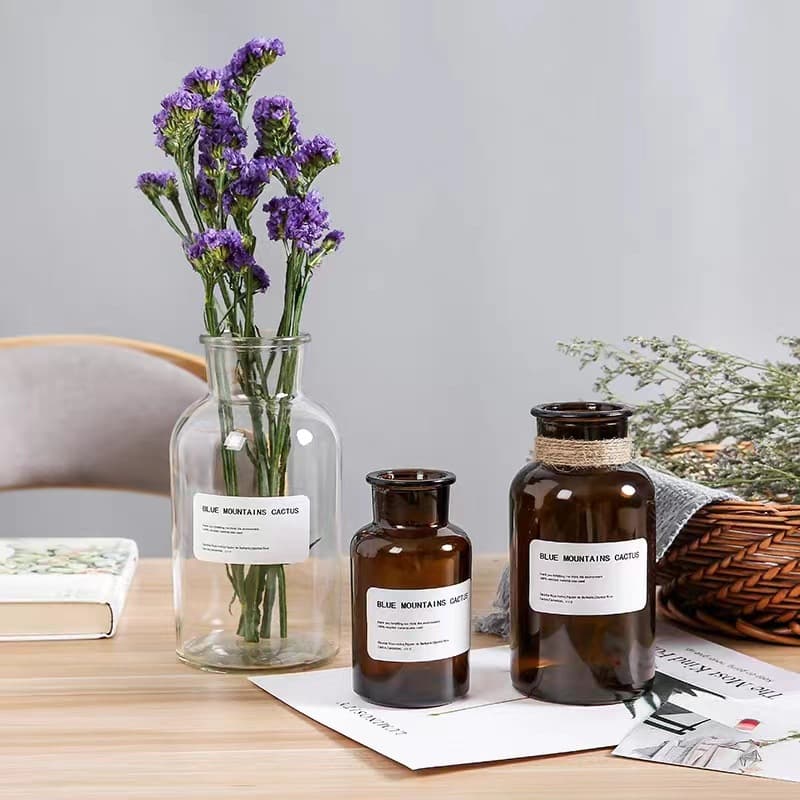 Nordic Japanese Floral Design Ins Accessory Flower Arrangement Small Vase Medicine Bottle Decorative Bottle Small Brown Bottle Handmade Ins Style
