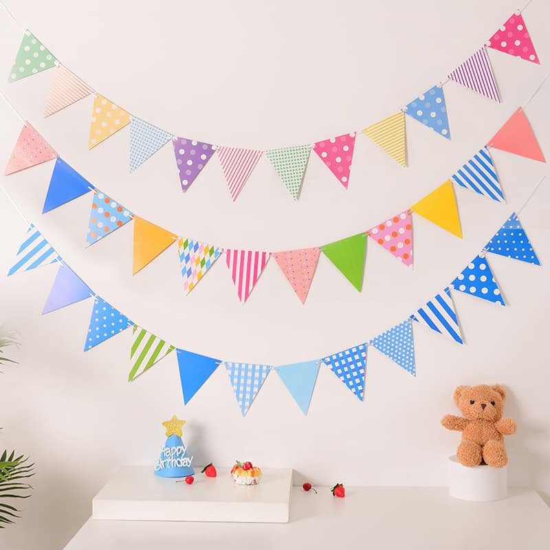 Children's Birthday Party Decor Paper Banner, Polka Dot Triangle Flag, Festival Decoration Background Setup, Export Cross-border