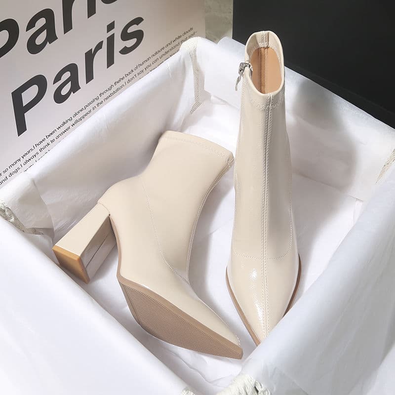Elegant French Pointed Toe High Heel Boots for Women, Autumn/Winter Korean Style Ankle Boots 2024 New Chunky Heel Short Boots