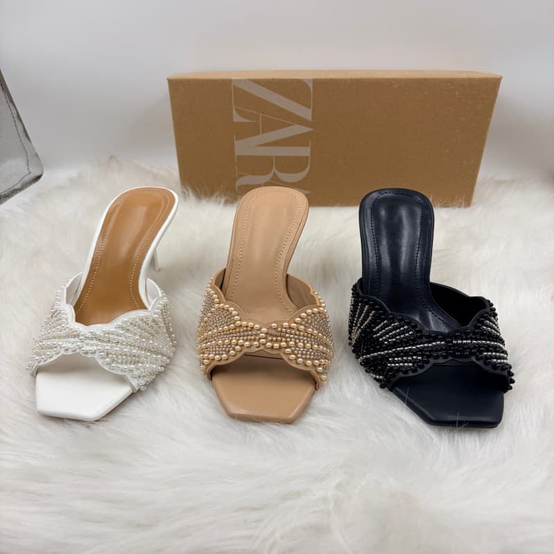 ZA2026 new style slippers for women European and American foreign trade one-line medium-heeled fashion bow temperament sandals and half slippers