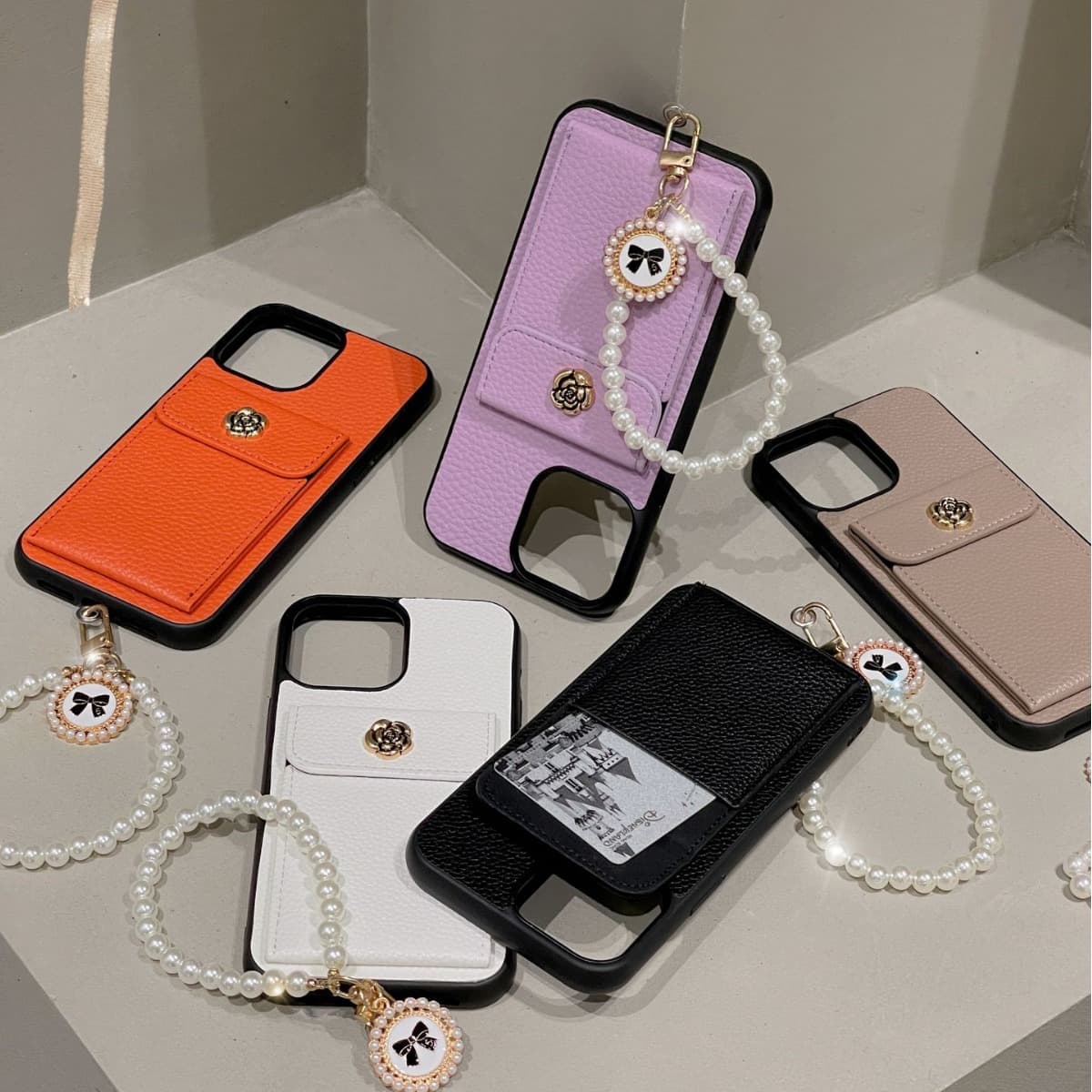 Compatible with Apple iPhone 16 Pro Max Phone Case iPhone 13 Pro Lychee Texture Full Coverage Card Slot Card Case X Women
