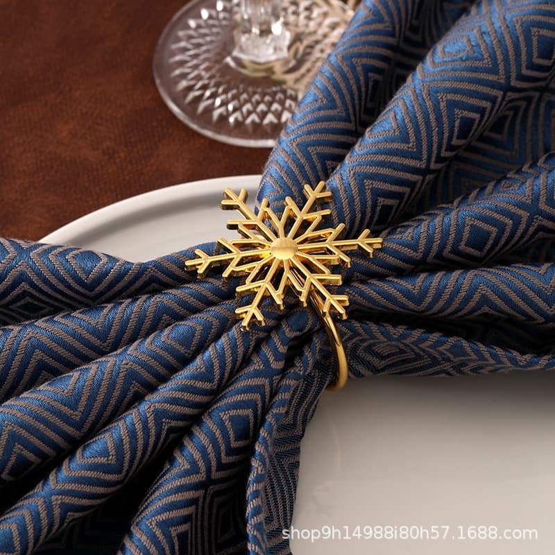 Hotel Western Restaurant Christmas Snowflake Napkin Rings, Napkin Clips, Gold Alloy Napkin Rings - Factory Wholesale