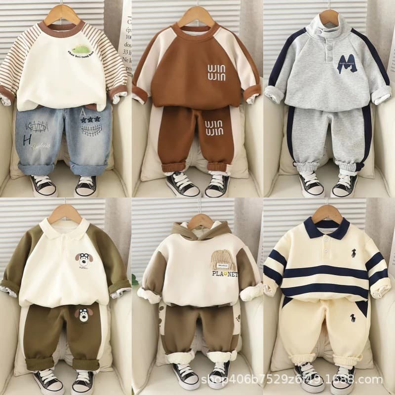 Children's suits, boys' autumn and winter clothing, velvet thickened sweatshirts, new style children's clothing, boys' winter suits, two-piece set