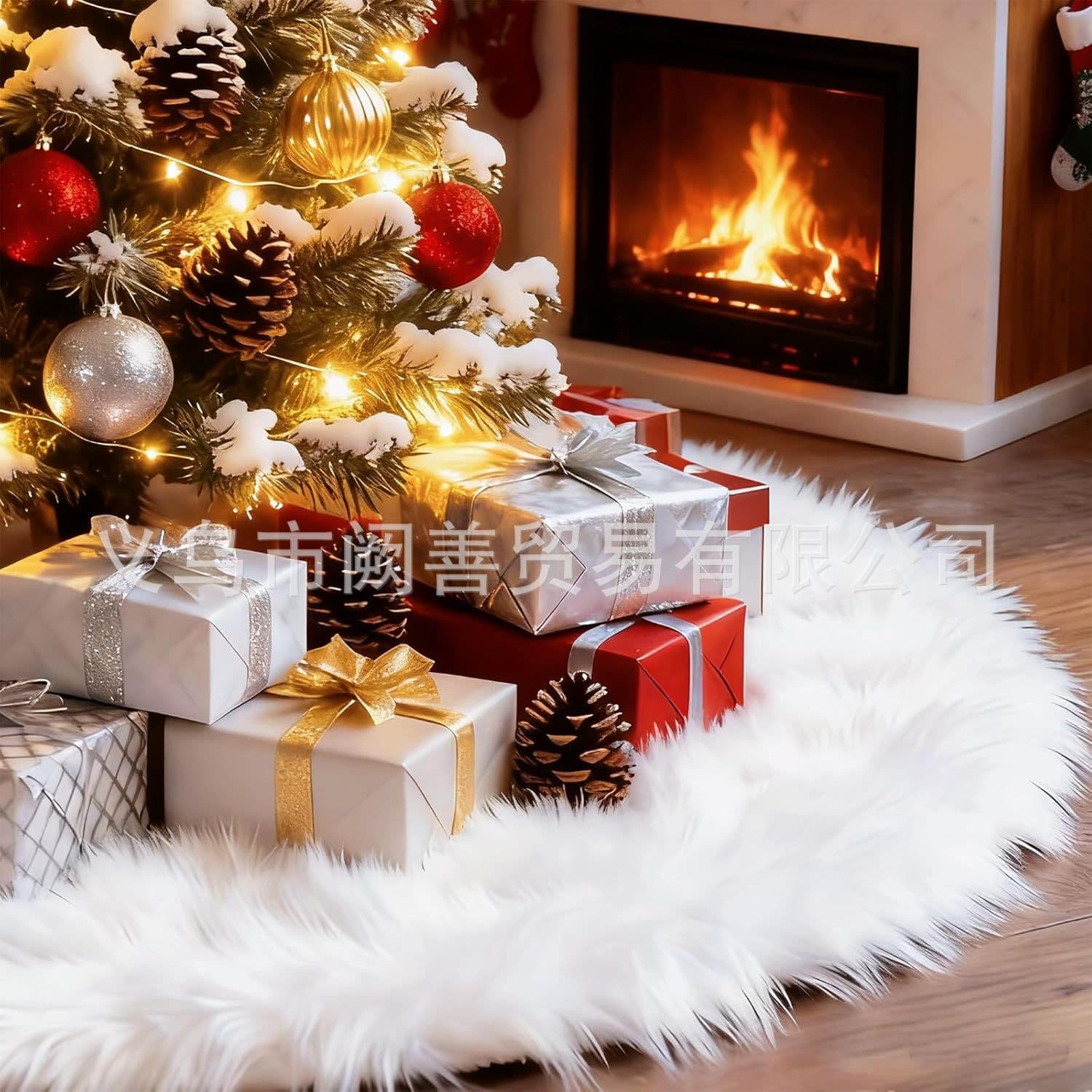 Pure white plush Christmas tree skirt Christmas tree apron plush tree skirt Christmas tree venue decoration tree skirt