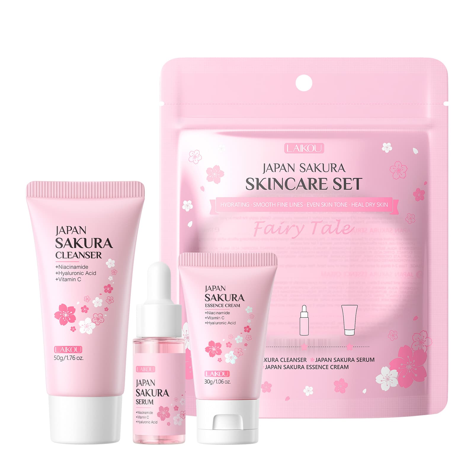 Cross-border Laikou Japanese Sakura Skincare Set 3-Piece: Facial Cleanser, Serum, and Cream Skincare Products Manufacturer