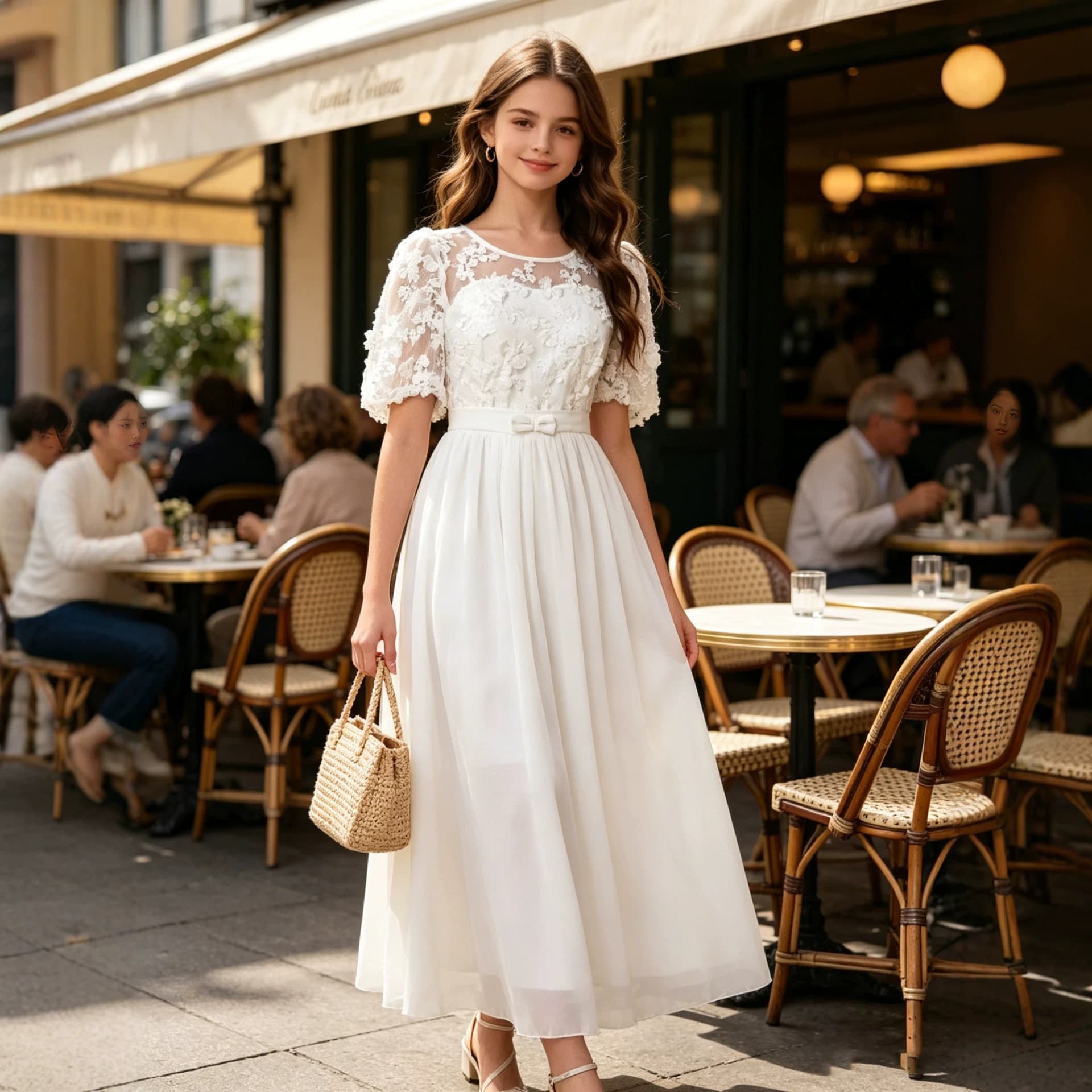 Cross-border Youth Elegant Embroidered Chiffon Cinched Waist Short Sleeve Long Dress for Bridesmaid Wedding Prom Birthday Party
