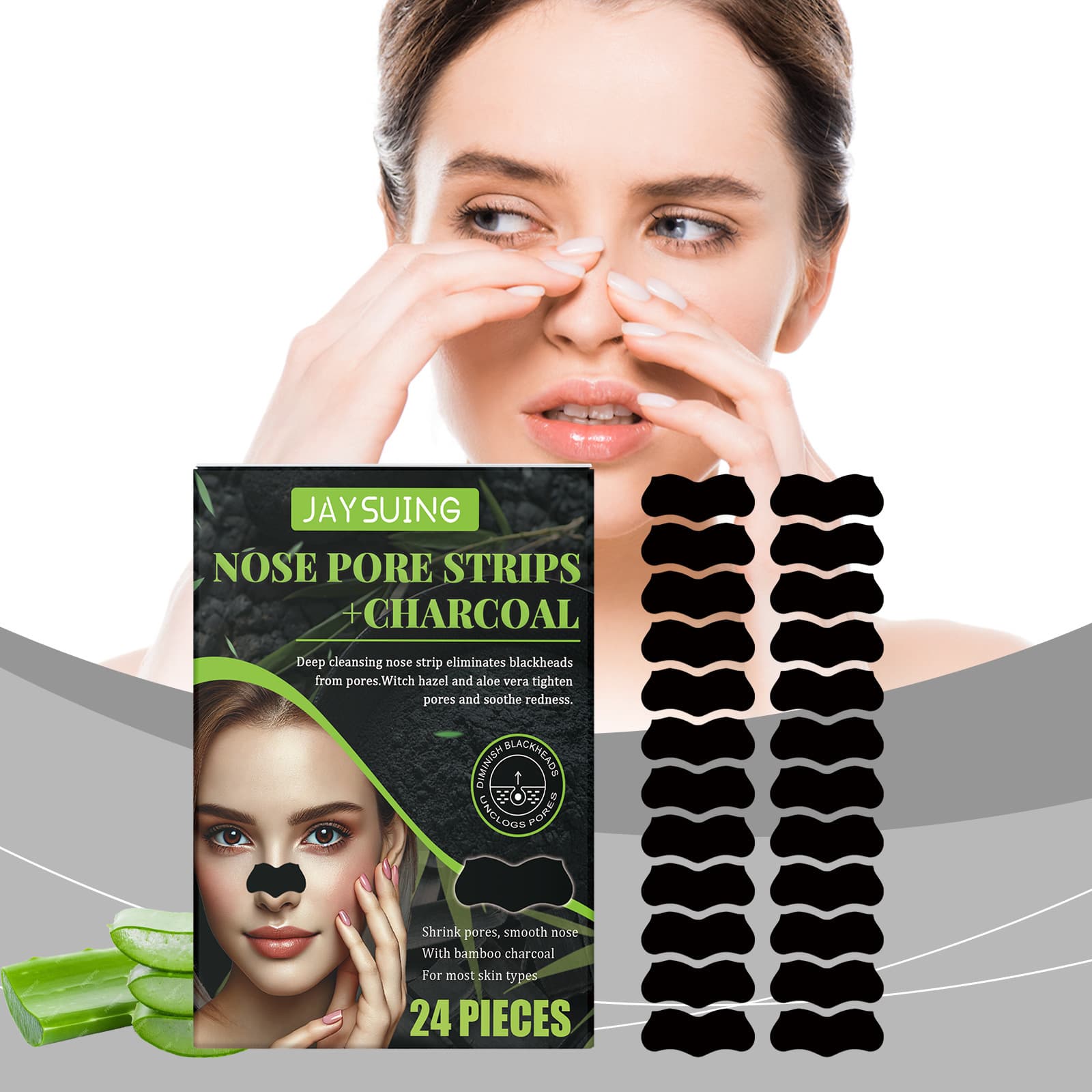 JAYSUING Nose Pore Strips Gentle Cleansing Refreshing Smooth Nose Daily Portable Cleaning Strips