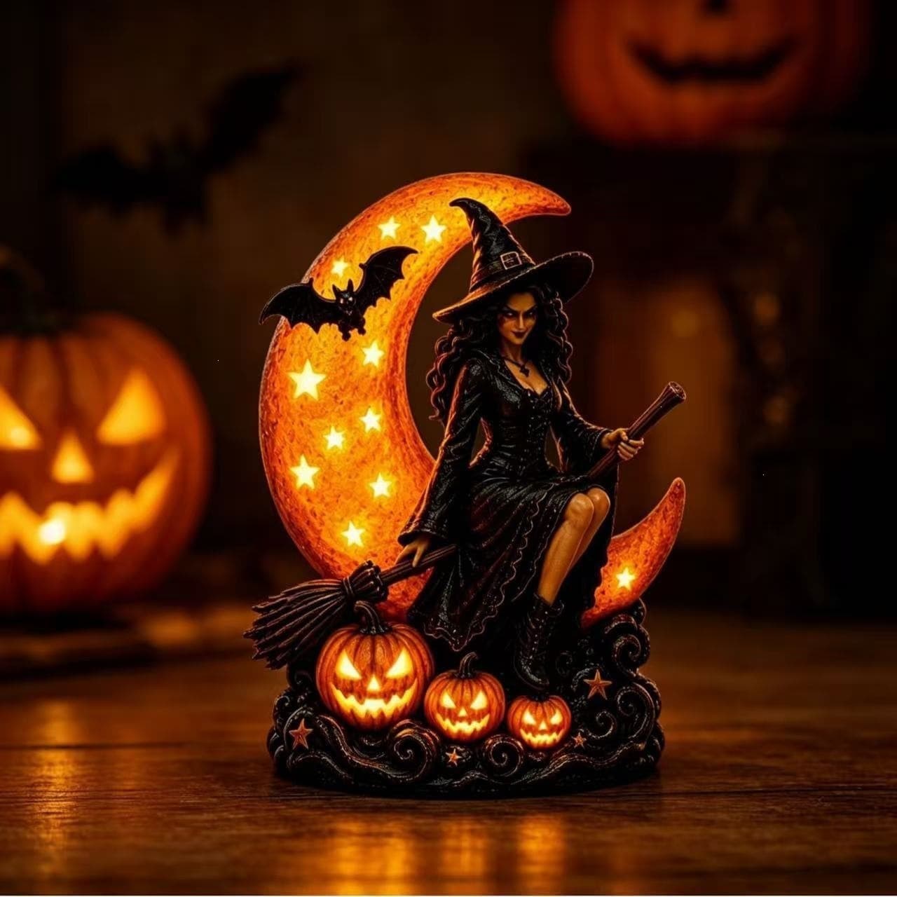 Cross-border new product Halloween Gothic Witch Moon Night Light Statue Home Decoration Ornaments Halloween Decorations