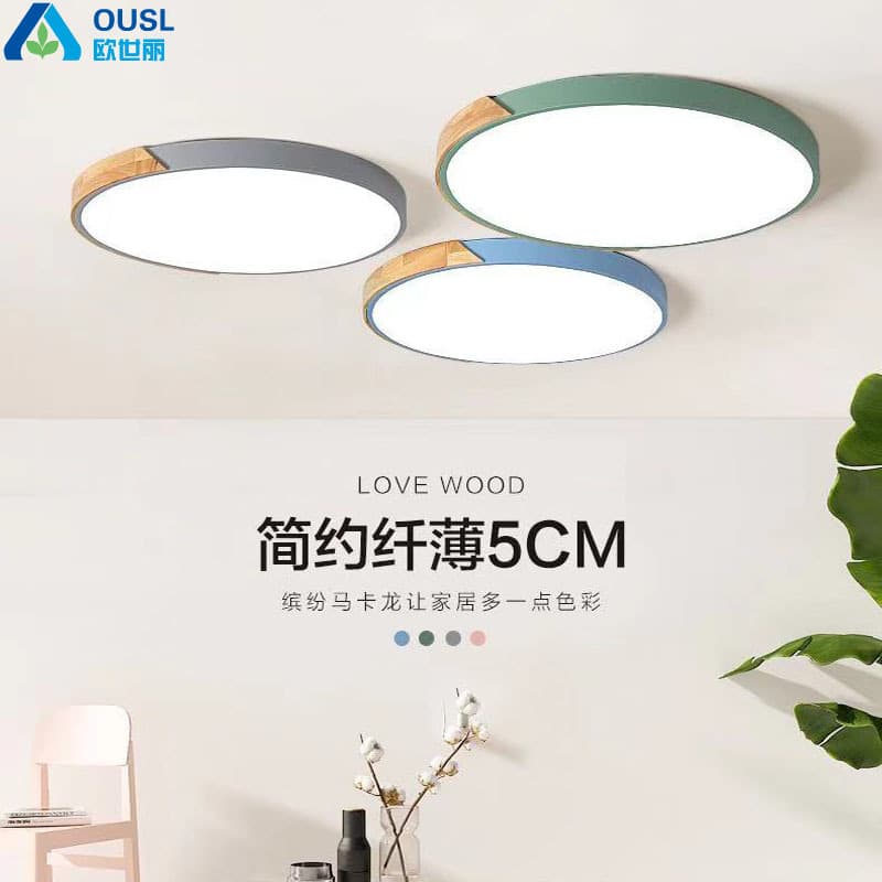 LED Ultra-Thin Ceiling Light Macaron Bedroom Light Nordic Round Room Light Wooden Creative Study Room Light Simple Light