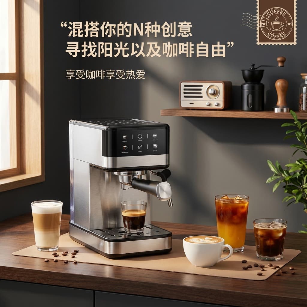 20BAR Semi-Automatic Espresso Machine with Steam Milk Frother, Color Touch Screen, Home Use, Cross-Border