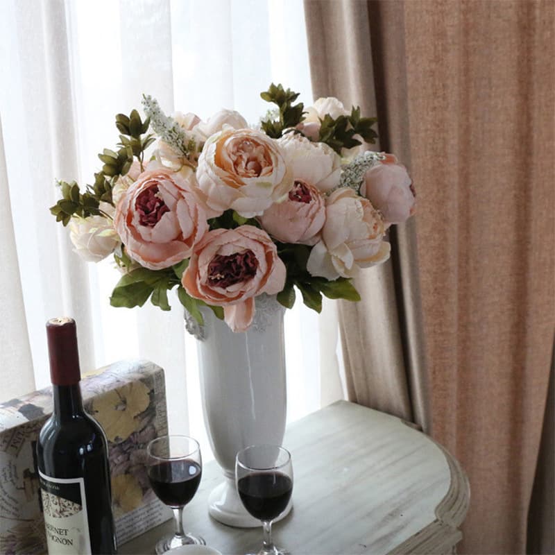 European Style 13-Head Core Peony Wedding Bridal Bouquet Artificial Flower Home Decoration Peony Ornament