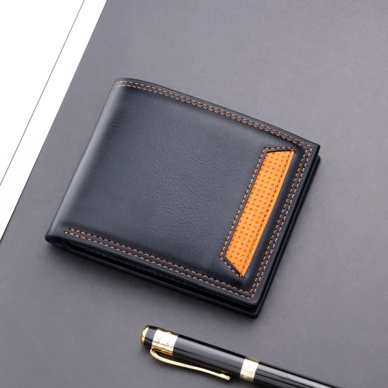 Men Short Wallet Multi-card Slot Card Holder Fashion Pure Color Money Clip Horizontal Style Customizable Photo