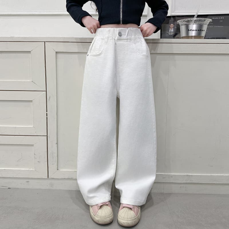Girls White Pants Spring New Western-style Narrow Wide-leg Pants Junior High School Students Straight Denim Cotton Casual Pants