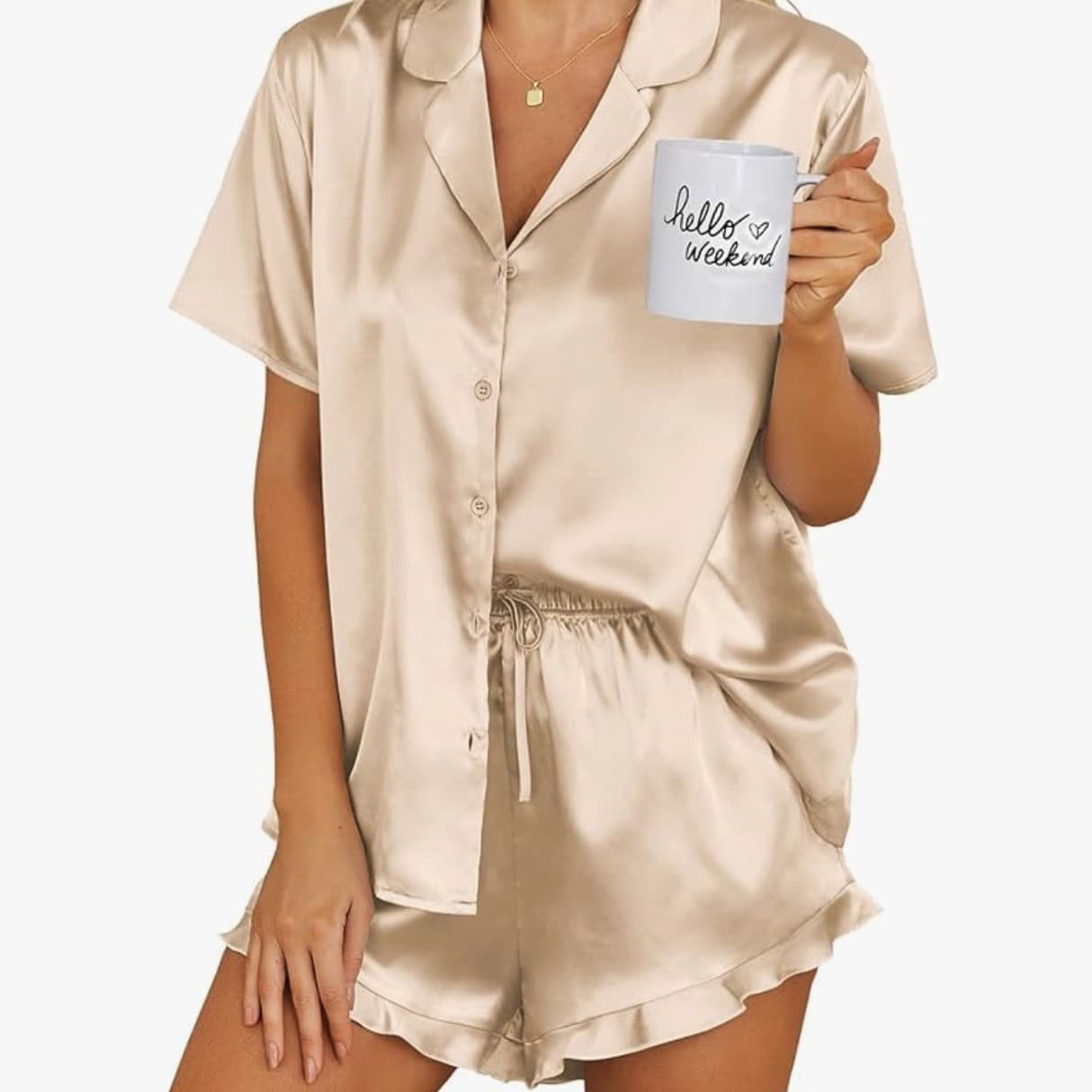 Customized Amazon hot-selling women's home wear wedding bridesmaid pajamas set satin short-sleeved shorts to wear cool outside