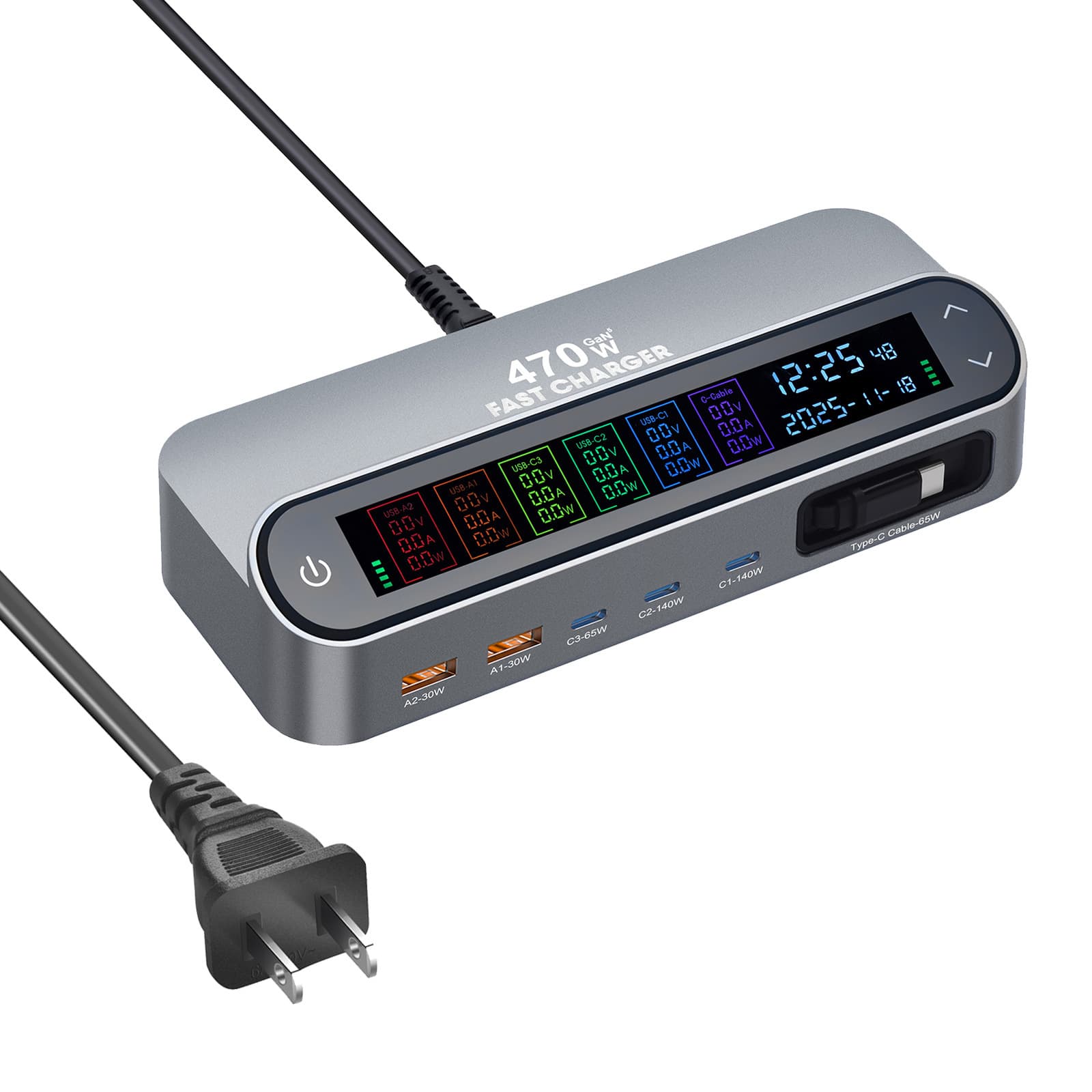 New 470W Retractable Cable Desktop Charger 405W Digital Display GaN PD Charger 140W Digital Display Direct Charge