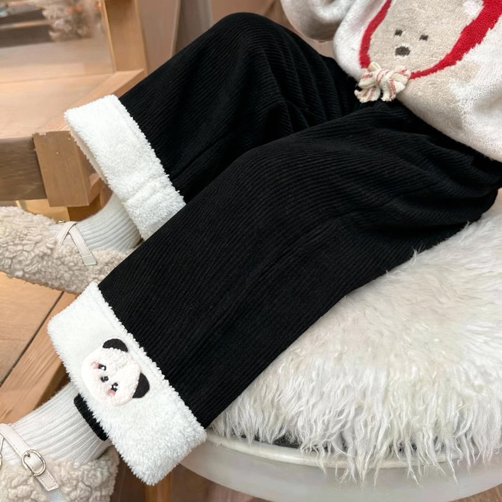 Girls Wide Leg Pants Fall Winter 2025 New Fleece Lined Long Pants Kids One-Piece Fleece Thick Straight Leg Loose