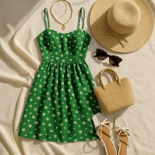 2026 Green Floral Print Spaghetti Strap Waist Short A-Line Dress for Temu, Amazon, EU/US Cross-Border