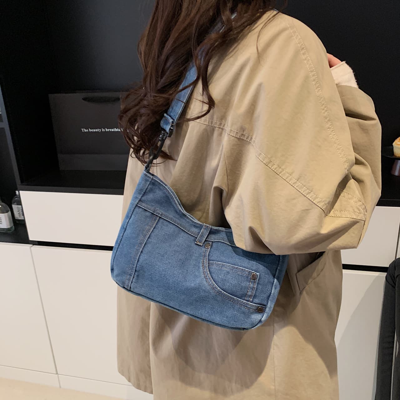 Denim small shoulder bag, literary and artistic, casual, retro, retro single shoulder crossbody bag, commuting, daily, versatile armpit bag