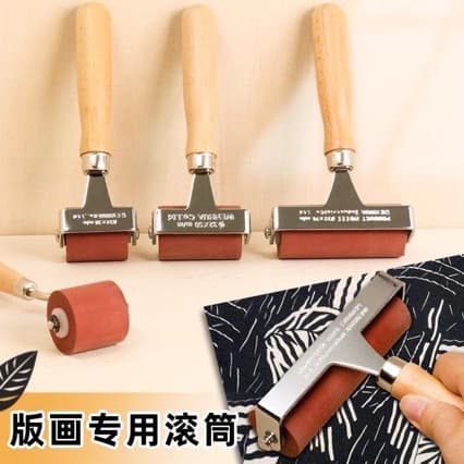 Printmaking Roller Ink Roller Art Brayer Rubber Roller Red Rubber Wooden Handle Printmaking Tool for Rubbing