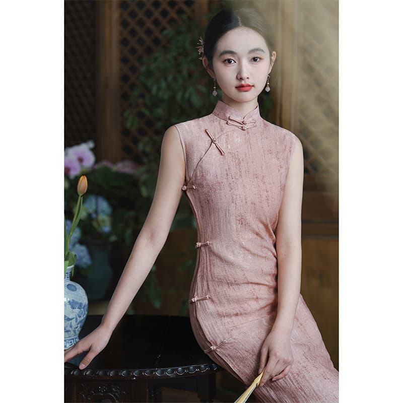 Luoshibo Traditional Full-Front Opening New Chinese-Style Qipao, Elegant for Engagement and Daily Wear, Plain and Refined, 2025 New Arrival Women's Summer