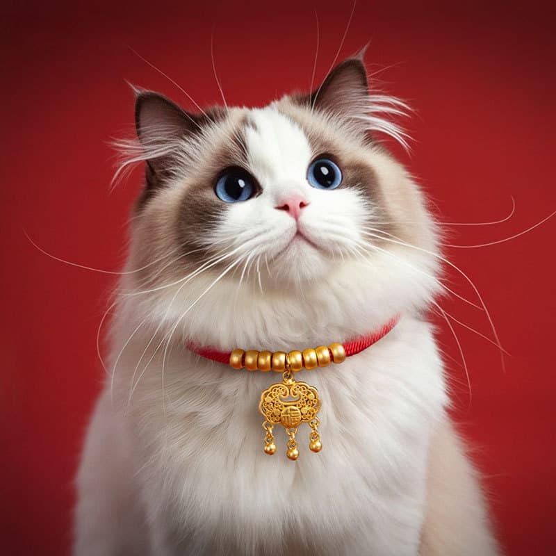 Pet Collar Cat Necklace High-Aesthetic Cat Dog Collar Adjustable New Year Longevity Lock Accessory Dog Neck Decoration