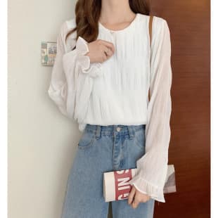 Korean-style chiffon top, suitable for all seasons, air-conditioning wear, sun protection, versatile long-sleeved blouse