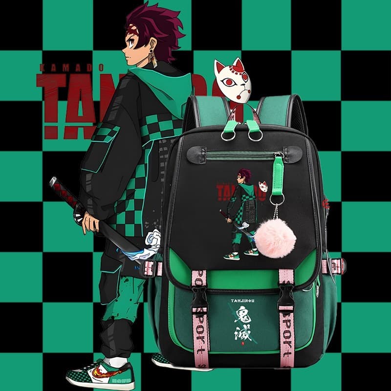 Foreign Trade Peripheral Japanese Man Demon Slayer Backpack Large Capacity Teenage Student School Bag USB Interface Computer Bag