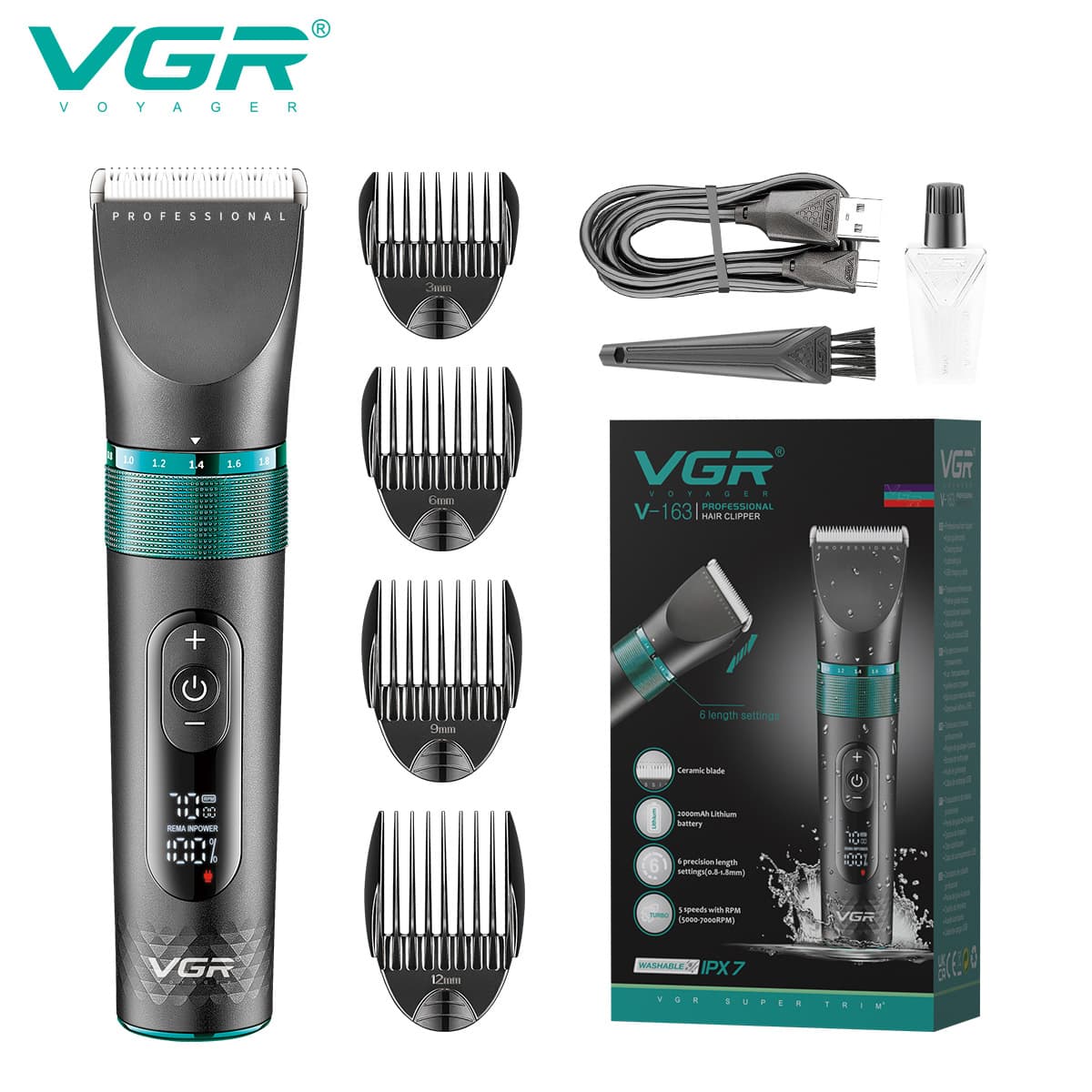 VGR163 Cross-border Electric Hair Clipper, Rechargeable, Digital Display, Carving Trimmer, Men's Hair Clipper