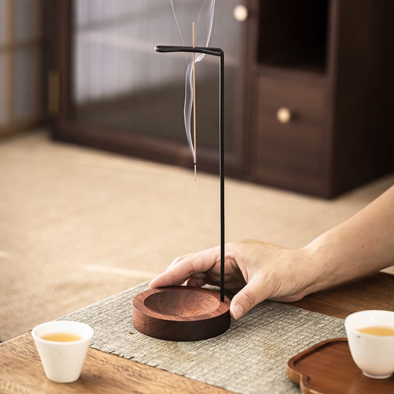 [Cross-border Best Seller] Iron Art Solid Wood Incense Burner Bamboo Stick Incense Holder Zen Indoor Home Decor Hanging Incense Burner