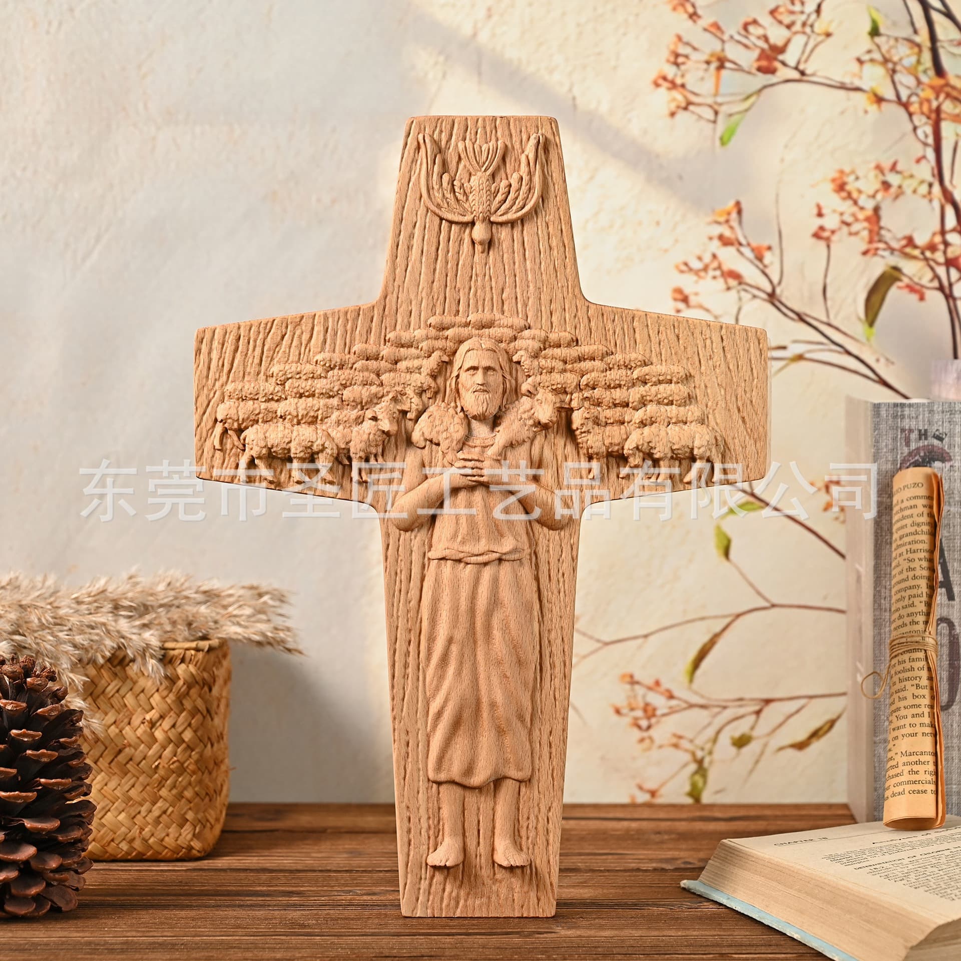 Easter Cross Wooden Craft Wood Sculpture Wall Hanging Vintage Wall Decor Factory Drop Shipping