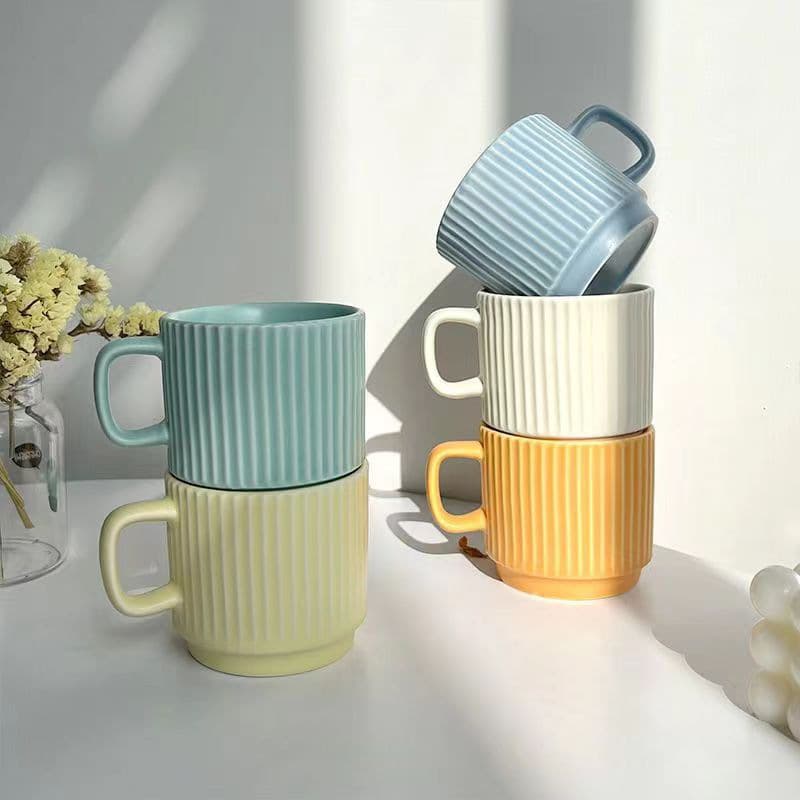 Minimalist Mug Creative Ceramic Cup for Women Students Coffee Cup Breakfast Milk Cup Macaron Color Striped Cup