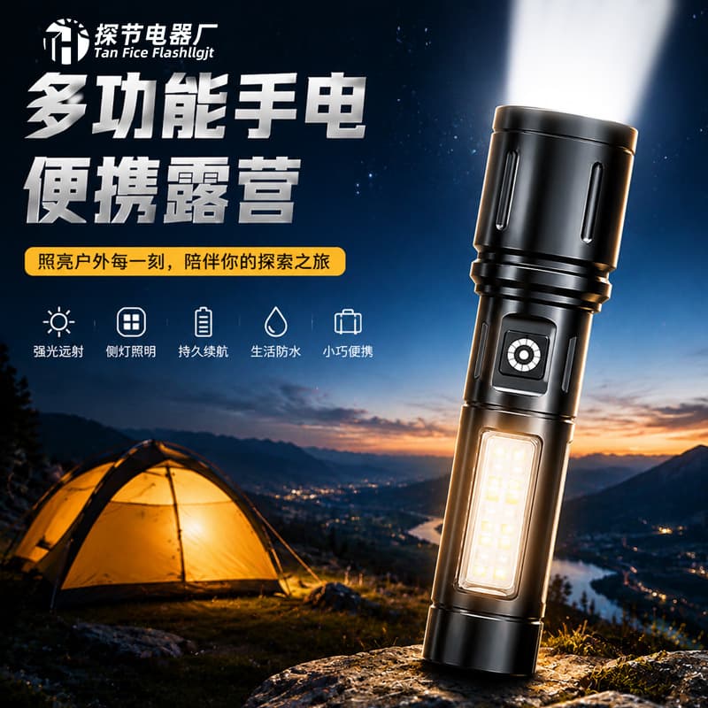 Aluminum alloy flashlight outdoor cob work light ultra-long battery life multi-function rechargeable strong light super bright flashlight