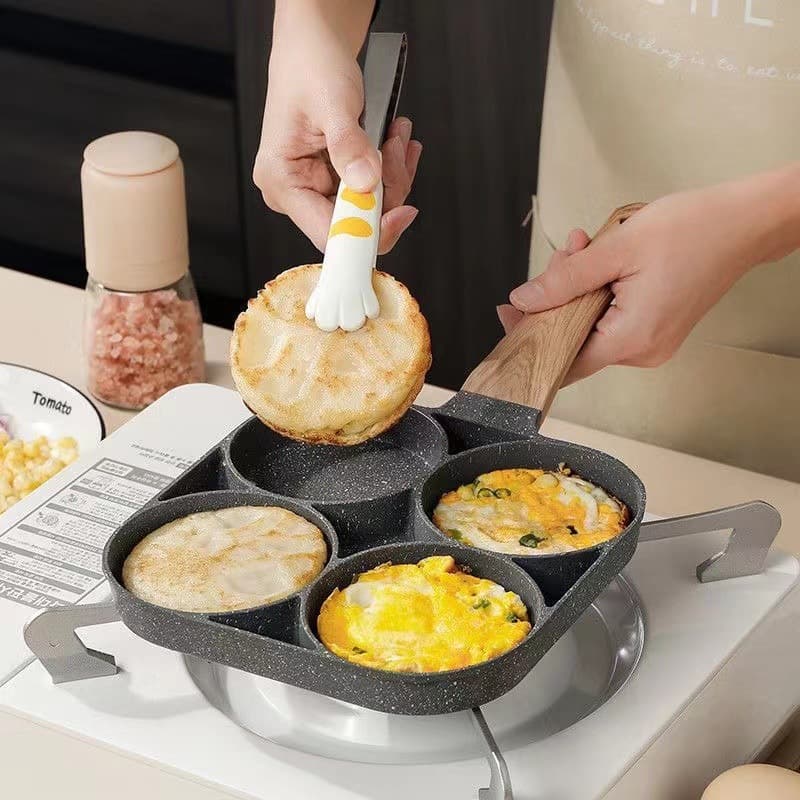 Home Use Volcanic Stone Four-Hole Omelet Pan, Kitchen Frying Pan Non-Stick, Breakfast Egg Burger Small Frying Pan, Steak Pan