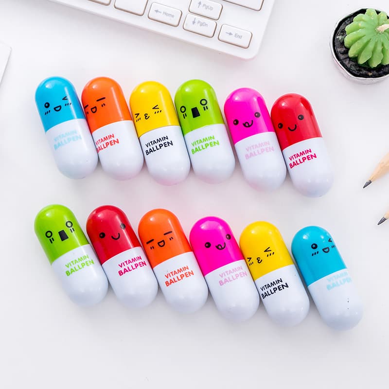 Tektone Emoji Pill Pen Capsule Pen Retractable Ballpoint Pen for Kids Students Stationery