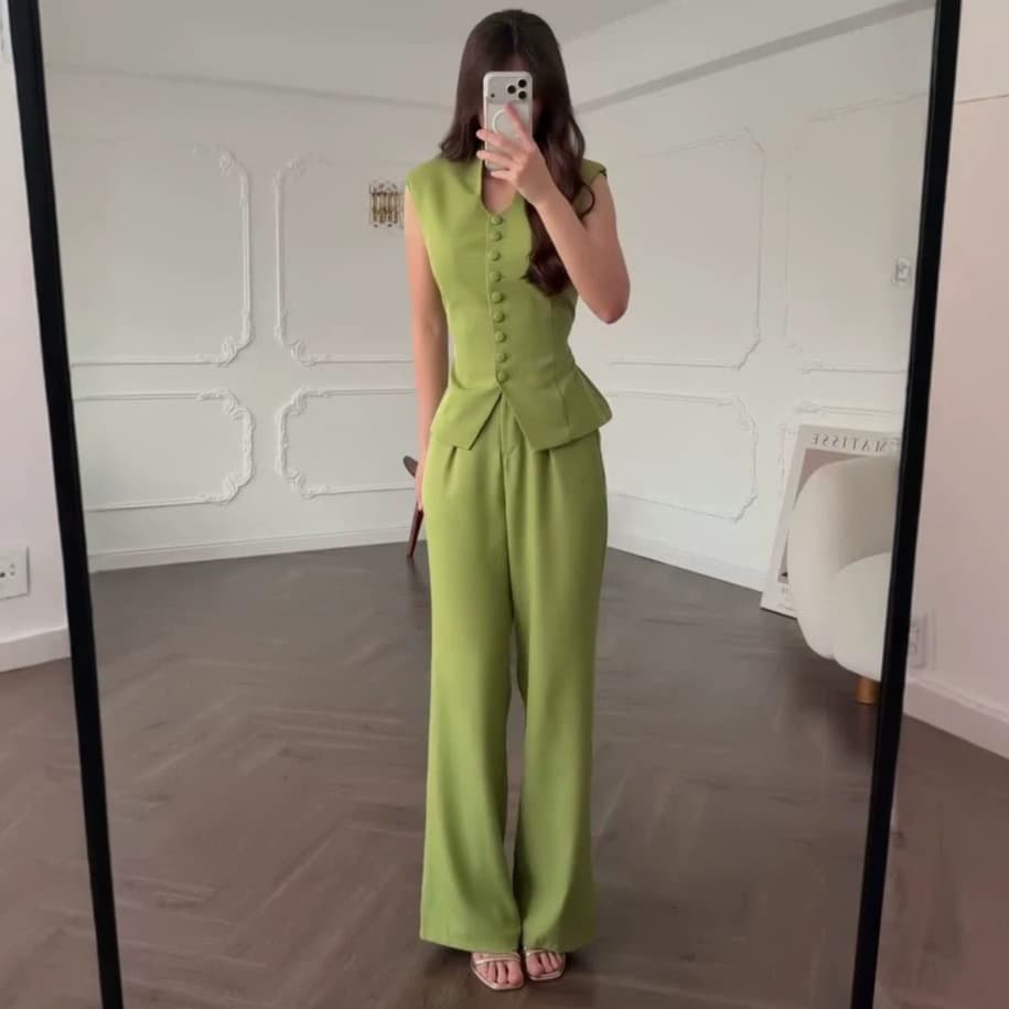 Amazon Cross-Border Women's New U-Neck Sleeveless Slim Vest Top and Casual Slimming Wide-Leg Pants Set