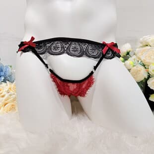 [New Hot Item] Men's Erotic Red Lace Thong Underwear Bowknot Lace Elastic Sexy Passion Underwear