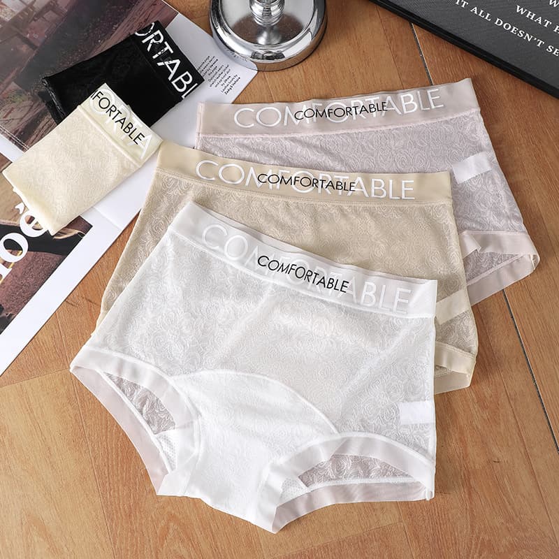 European and American Style Sexy Seamless Lace Mid-Waist Boxer Briefs for Women Breathable Extended Antibacterial Bottom Crotch Boxer Briefs for Women