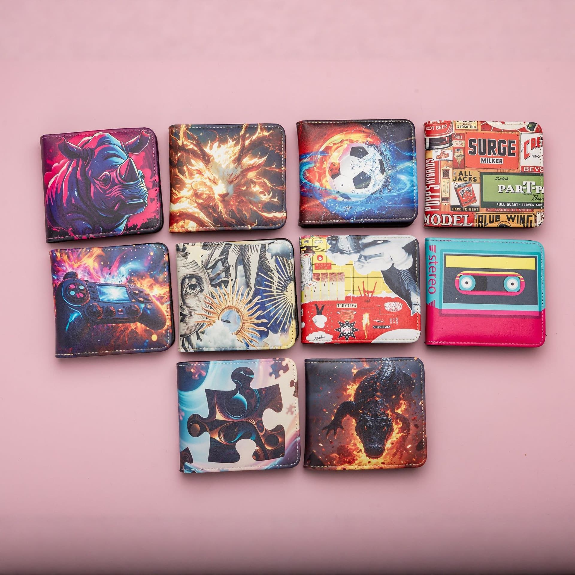 Cross-border new style men's European and American classic animal pattern graffiti wallet men's hard leather short wallet