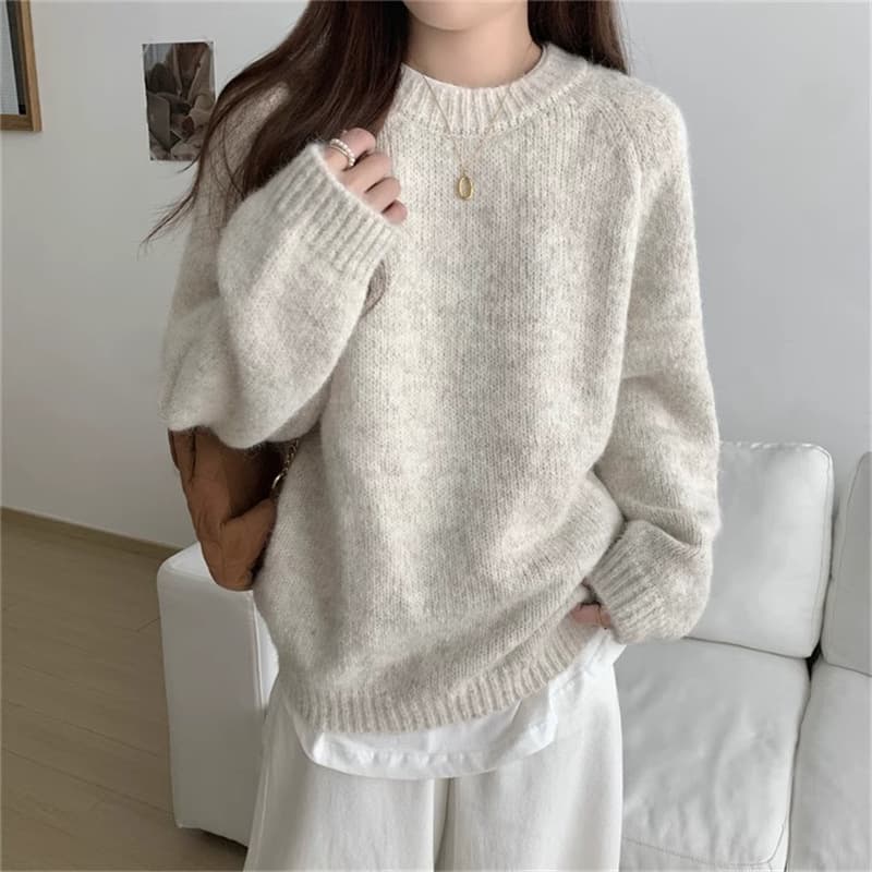 Lazy Style Round Neck Pullover Sweater for Women, Autumn/Winter New Arrival, Japanese Loose Fit, Premium Soft Knit Top
