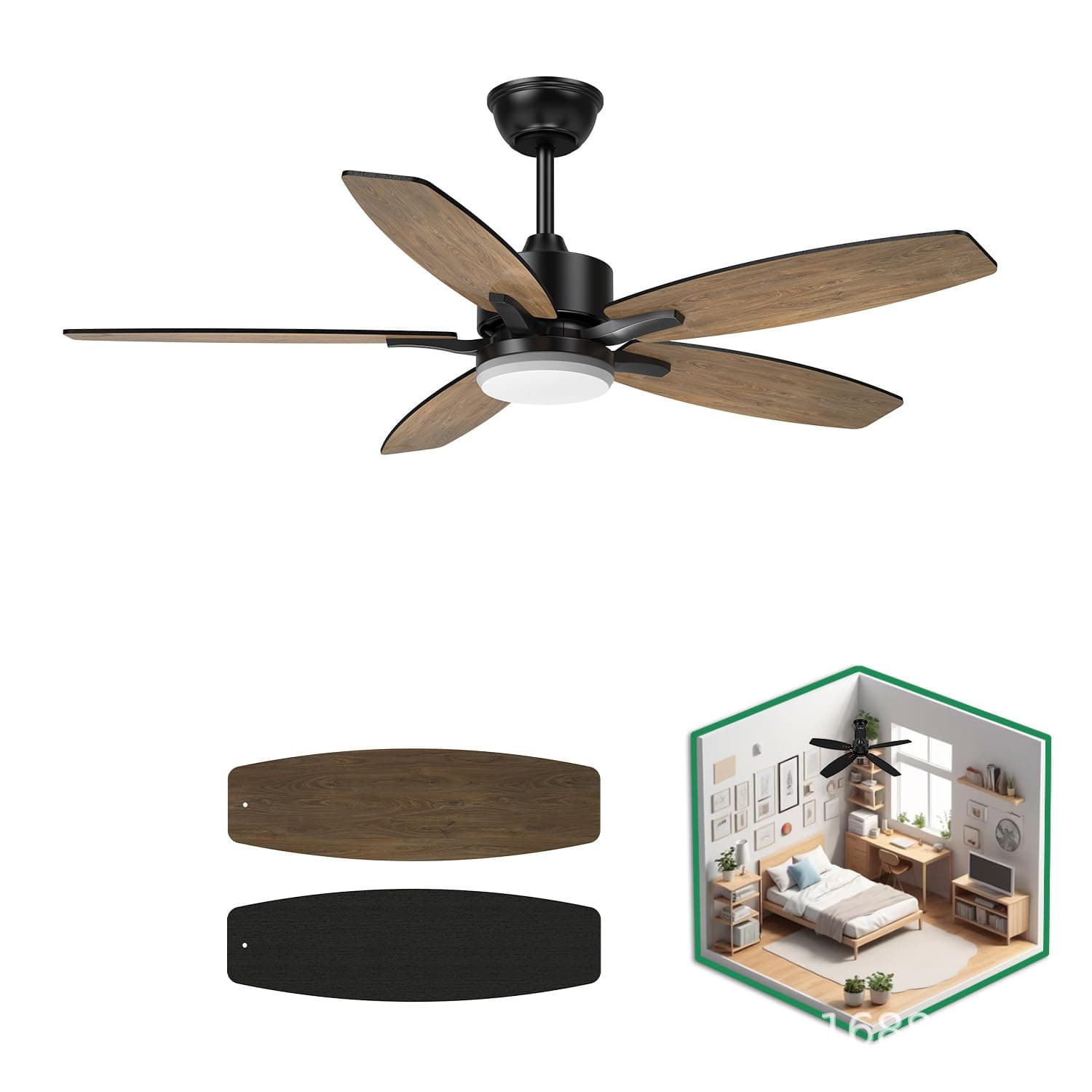 52-inch Inverter Ceiling Fan with Straight Blades, American Minimalist Style, Suitable for Living Room, Bedroom, Dining Room, and Pendant Lights.