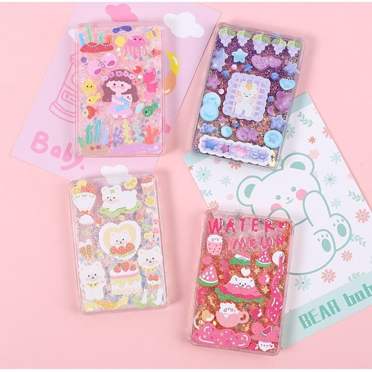 Acrylic Flowing Sand Guka Mahjong Guka Disc Card Brick Set Transparent Ice Cube Children's Guka Pattern Printing with Stickers