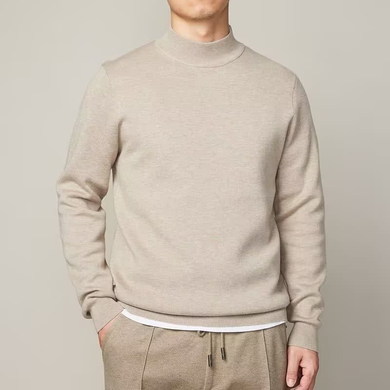 2024 autumn winter half high collar sweater men's base layer mid collar Japanese style solid color minimalist knitwear men's clothing trendy