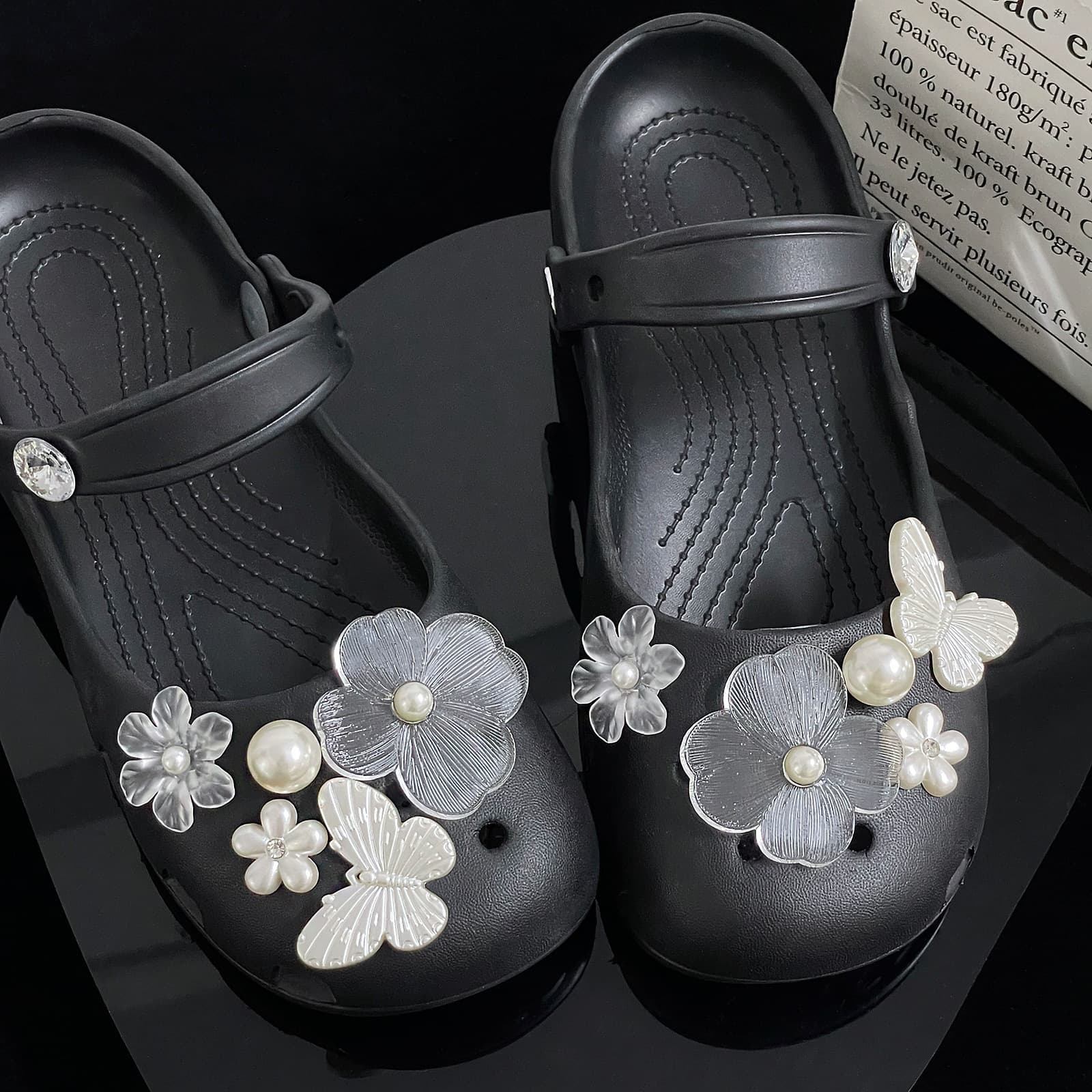 Gentle Style Sheer Flower Pearl Butterfly Women's Shoe Accessories DIY Detachable Shoe Clips Fit EVA Ballet Crocs