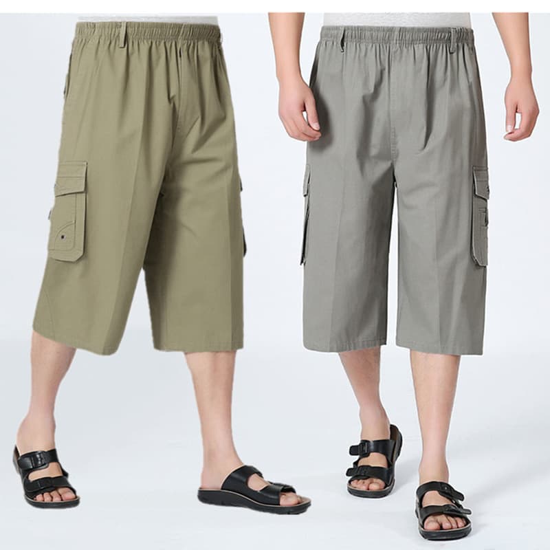 Summer Men's Cargo Shorts for Middle-Aged and Elderly, Loose Fit with Multiple Pockets, Beach Shorts