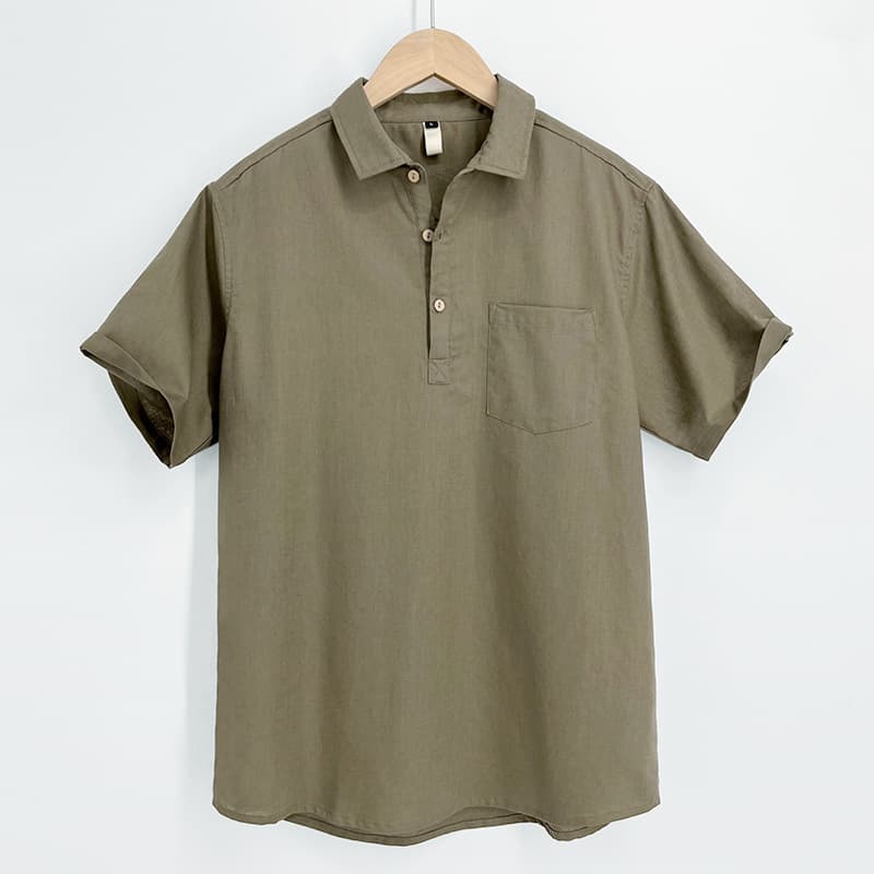 High-End Linen Short-Sleeve Polo Shirt for Men - Summer Lightweight Japanese Vintage Cotton-Linen Blend Lapel Tee, Half-Sleeve